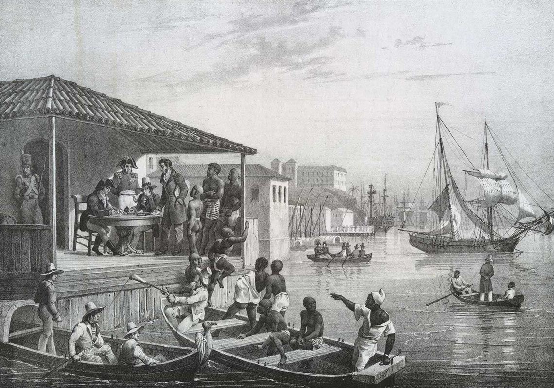 Pintura de Johann Moritz Rugendas mostra um desembarque de escravizados no Rio de Janeiro