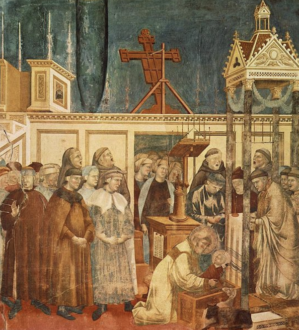 Giotto, Encenação do Presépio, Cenas da Vida de São Francisco, Basílica de Assis, 1295. Imagem Wikimedia Commons